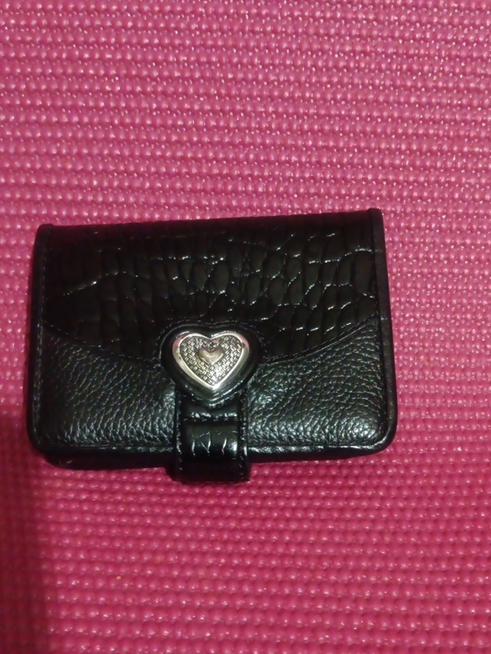 Brighton Black Leather Heart-Accent Wallet